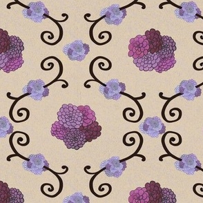Hydrangeas Floral Iron Trellis – Vintage Yellow Mauve and Purple, Medium