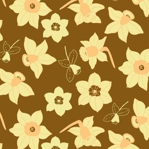 Yellow Daffodils Brown Background
