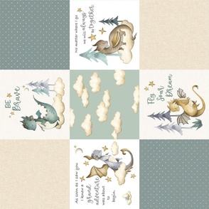 Dragon Patchwork / Little Baby Dragons / Sage Green and Gold Rotated