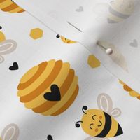 cute little bee and beehive on a white background