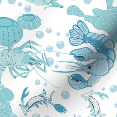 Crustacean Core Coastal Dance // Lobsters, Corals, Kelp and Crabs // Light Blue und Turquoise