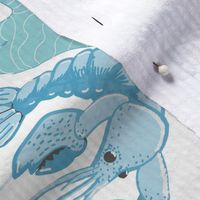 Crustacean Core Coastal Dance // Lobsters, Corals, Kelp and Crabs // Light Blue und Turquoise