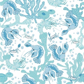 Crustacean Core Coastal Dance // Lobsters, Corals, Kelp and Crabs // Light Blue und Turquoise