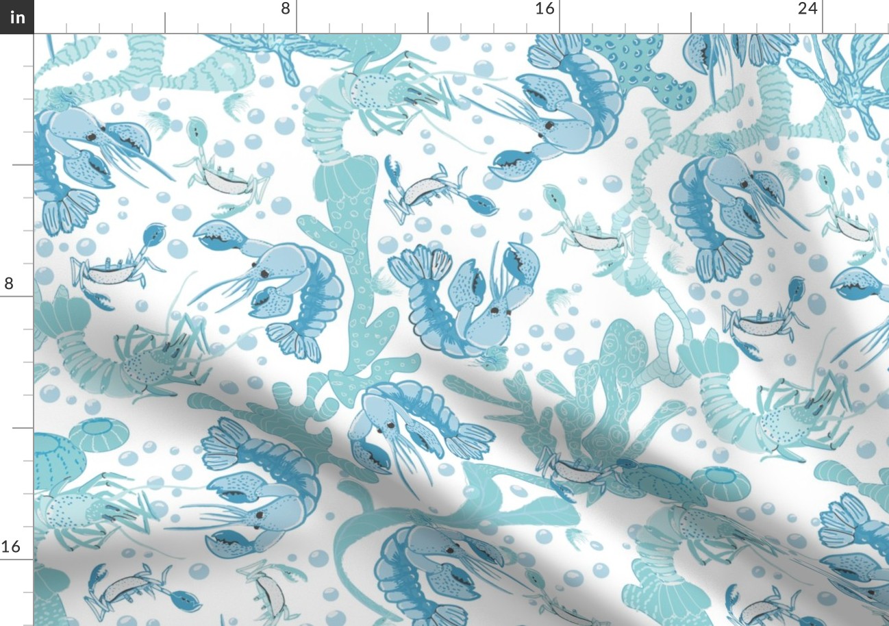 Crustacean Core Coastal Dance // Lobsters, Corals, Kelp and Crabs // Light Blue und Turquoise