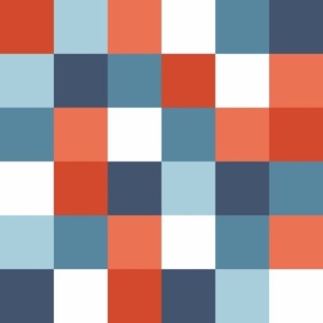 Nautical checkerboard - check pattern in blue, red and white - 2" each square