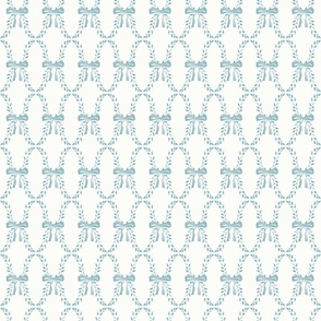 Small Vintage Greenery Bow Trellis Wallpaper in Soft Watercolor in light Blue