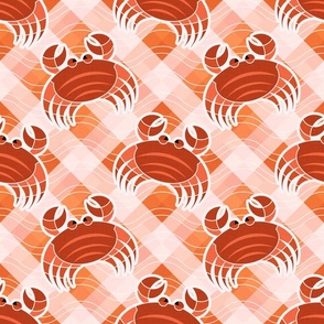 Crab attack on peachy plaid with waves and texture