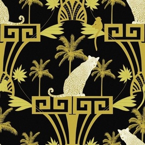 Exotic oasis. Art deco leopard. Gold and black