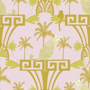 Exotic oasis. Art deco leopard. Gold and pink