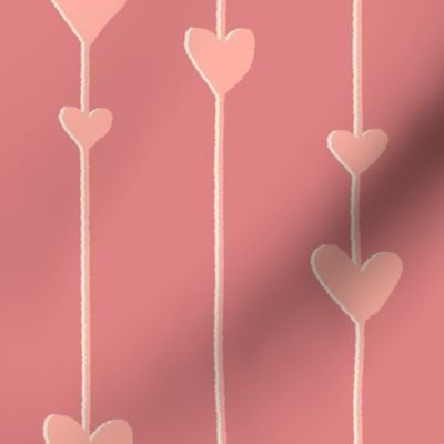 Hearts on a String Pink Striped Boho Valentine’s in peach pink salmon