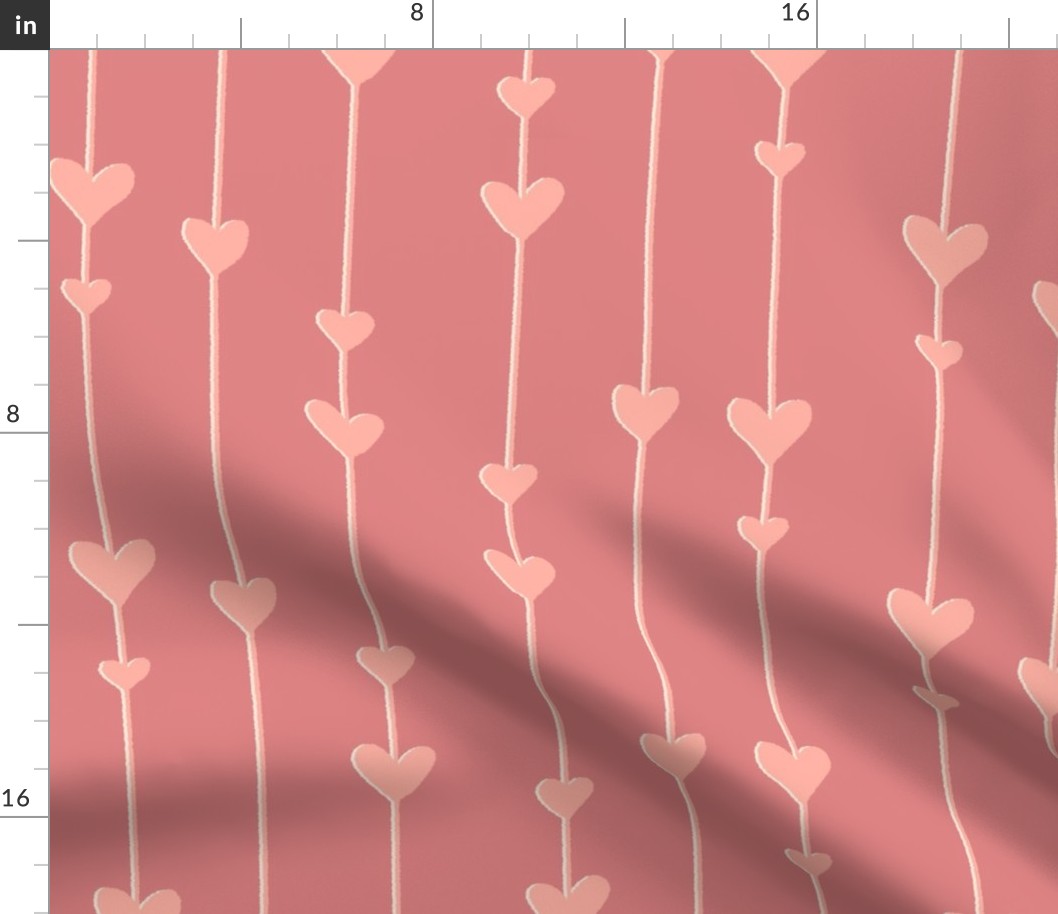 Hearts on a String Pink Striped Boho Valentine’s in peach pink salmon