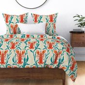 Lobster lagoon_cream teal blue and Orange_Large