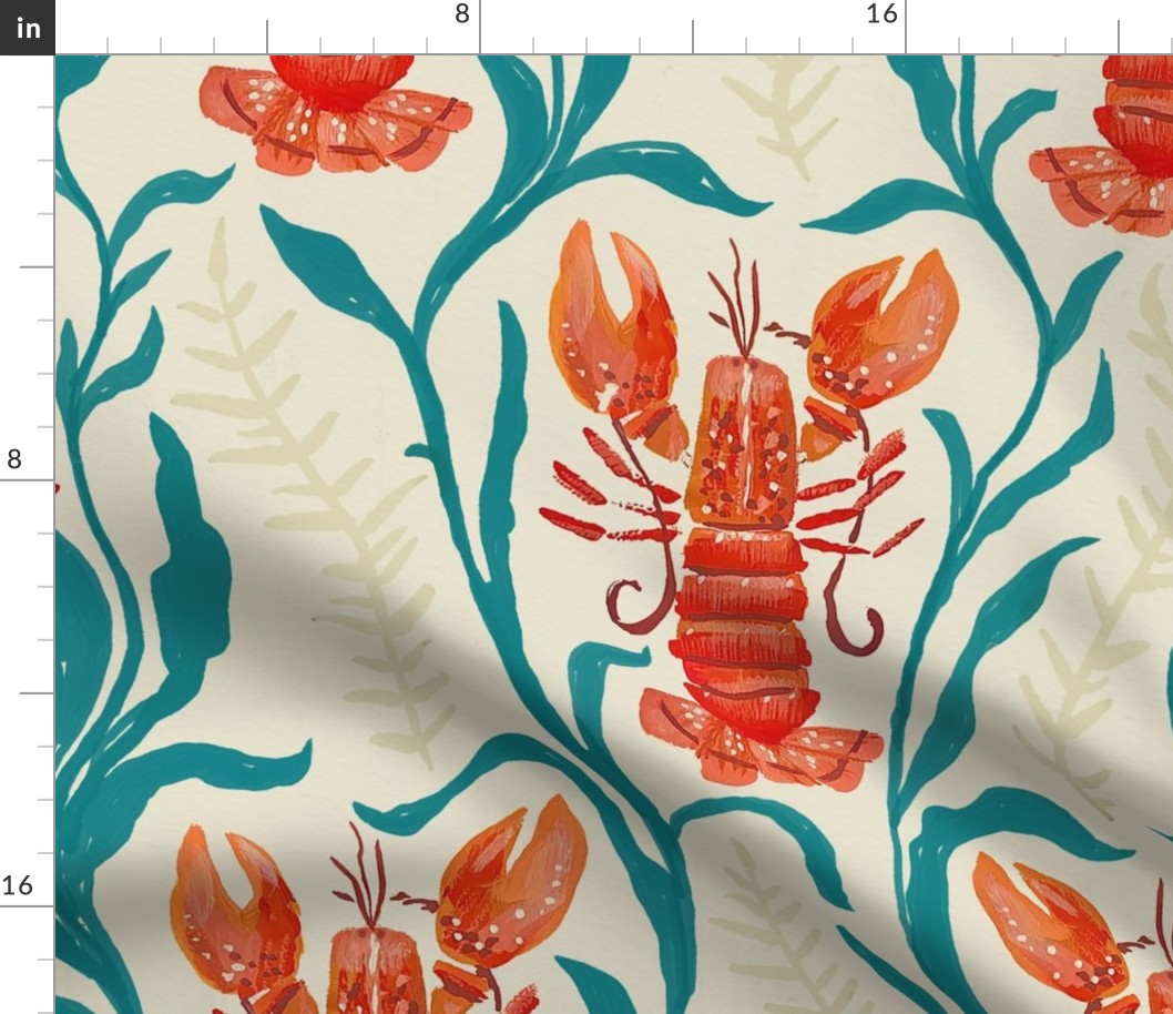 Lobster lagoon_cream teal blue and Orange_Large