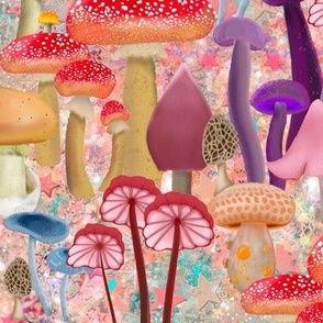 Mushroom Forest on Pink Jewel Box Abstract