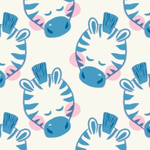 Cute Zebras in blue with pink cheeks
