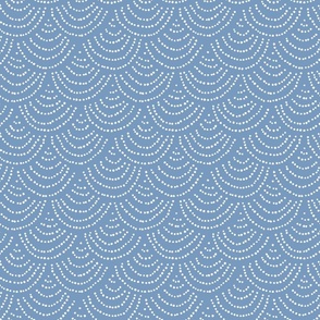 (M) Messy Dot Scallop/Mermaid Scale, Hand Drawn Modern Minimal, Blue and White