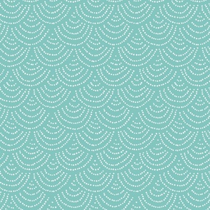 (L) Messy Dot Scallop/Mermaid Scale, Hand Drawn Modern Minimal, Mint Green and White