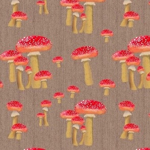 Red Mushrooms Fly Agaric Beige Tan Cream