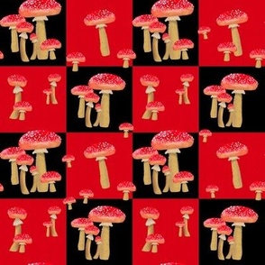 Red Mushrooms Fly Agaric Patchwork Red Black