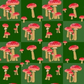 Red Mushrooms Fly Agaric Patchwork Green