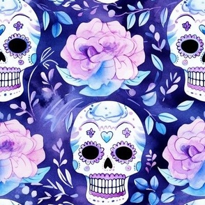 Medium Sugar Skulls Purple and Blue