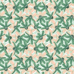 Modern Coneflower Botanical Pattern in Meadow Green and Pink