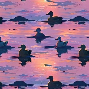 Sunset Duck Pattern - Ducks at Dusk on Calm Lake