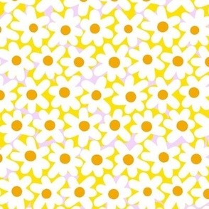 Retro Mod Daisies Pattern in Sunny Yellow Field