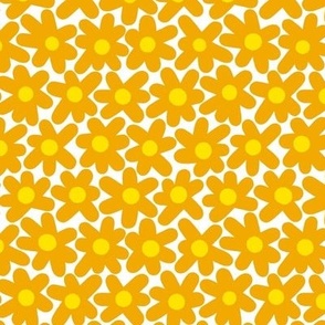 Retro Mod Daisies Pattern in Ochre Yellow Field