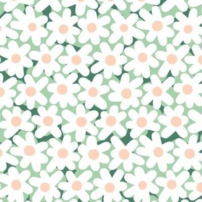 Retro Mod Daisies Pattern in White and Green