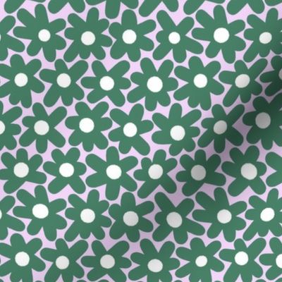 Retro Mod Daisies Pattern in Mauve and Green