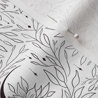 Celestial Blooms and Boho Cresent Moons Hand Drawn Line Art (White) 