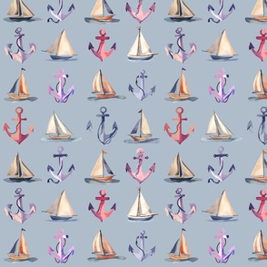 Watercolor Sailboats and Anchors