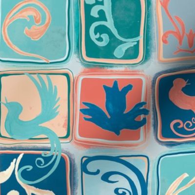 Rustic Tiles (peach and blue)
