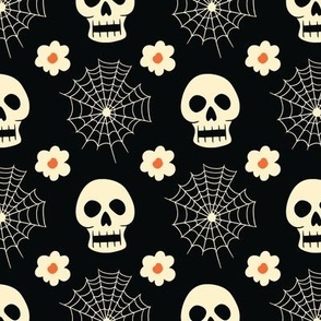 Spooky Elegance - Floral Skulls and Spider Webs, Large Scale