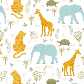 Nursery Safari on light background Nursery Fabric, Baby, Kids Room