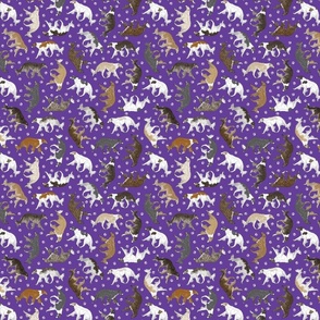 Tiny Trotting Borzoi and paw prints - purple