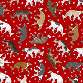 Trotting Borzoi and paw prints - red