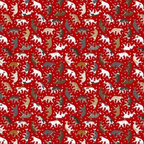 Tiny Trotting Borzoi and paw prints - red