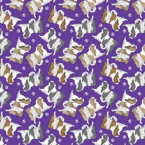 Trotting Japanese Chin and paw prints - purple