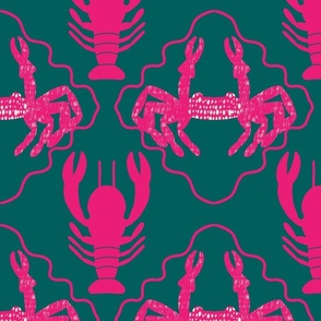 Crab and Lobster in Hot Pink and Green