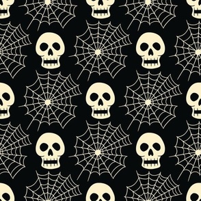 Haunting Elegance: Skull and Spider Web Fabric for Gothic Halloween Decor, Large