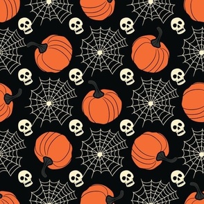 Pumpkin Patch Spooks: Skulls and Webs Halloween Fabric, Large Scale