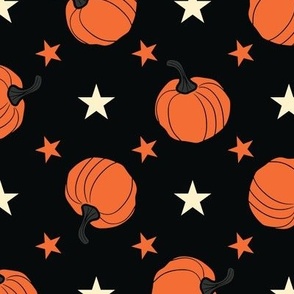 Starry Pumpkin Night: Festive Autumn and Halloween Fabric