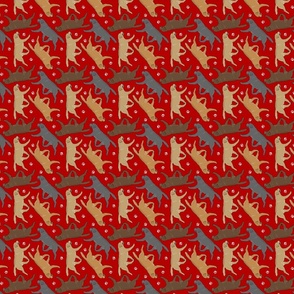 Tiny Trotting Labrador Retrievers and paw prints - red