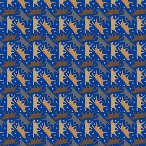 Tiny Trotting Labrador Retrievers and paw prints - blue