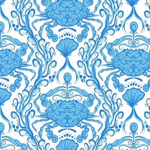 Crab Damask Large Scale Bright Blue