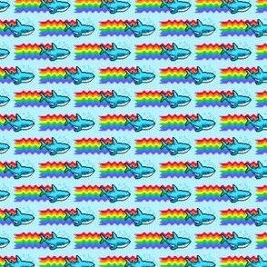 Pride Shark with LGBTQ Rainbow Flag Pixel Art with White Dots TINY Print 