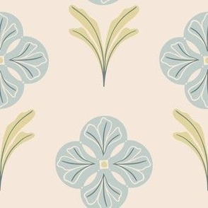 funky clover in cream and blue -large"
