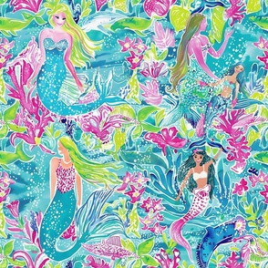 Mermaid Magic - Pink/Teal Wallpaper